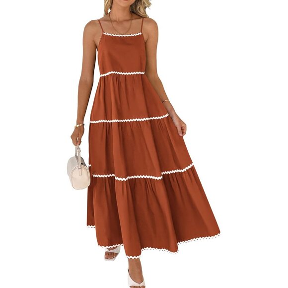 Elegant Backless Boho A-Line Sundress with Pleated Details - Maxi Length - Picture 1 of 6